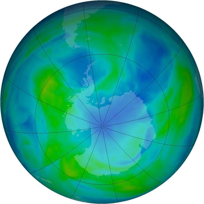 Antarctic ozone map for 08 April 2013